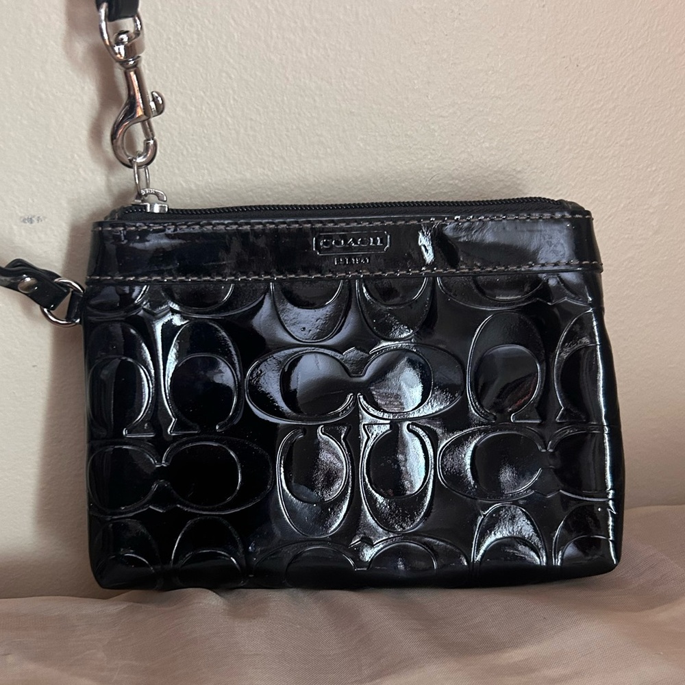 Coach Black Patent Signature Wristlet Clutch